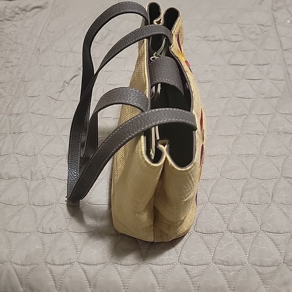 Liz Claiborne Embroidered Raffia/Palm Handbag/Purse - Picture 7 of 8